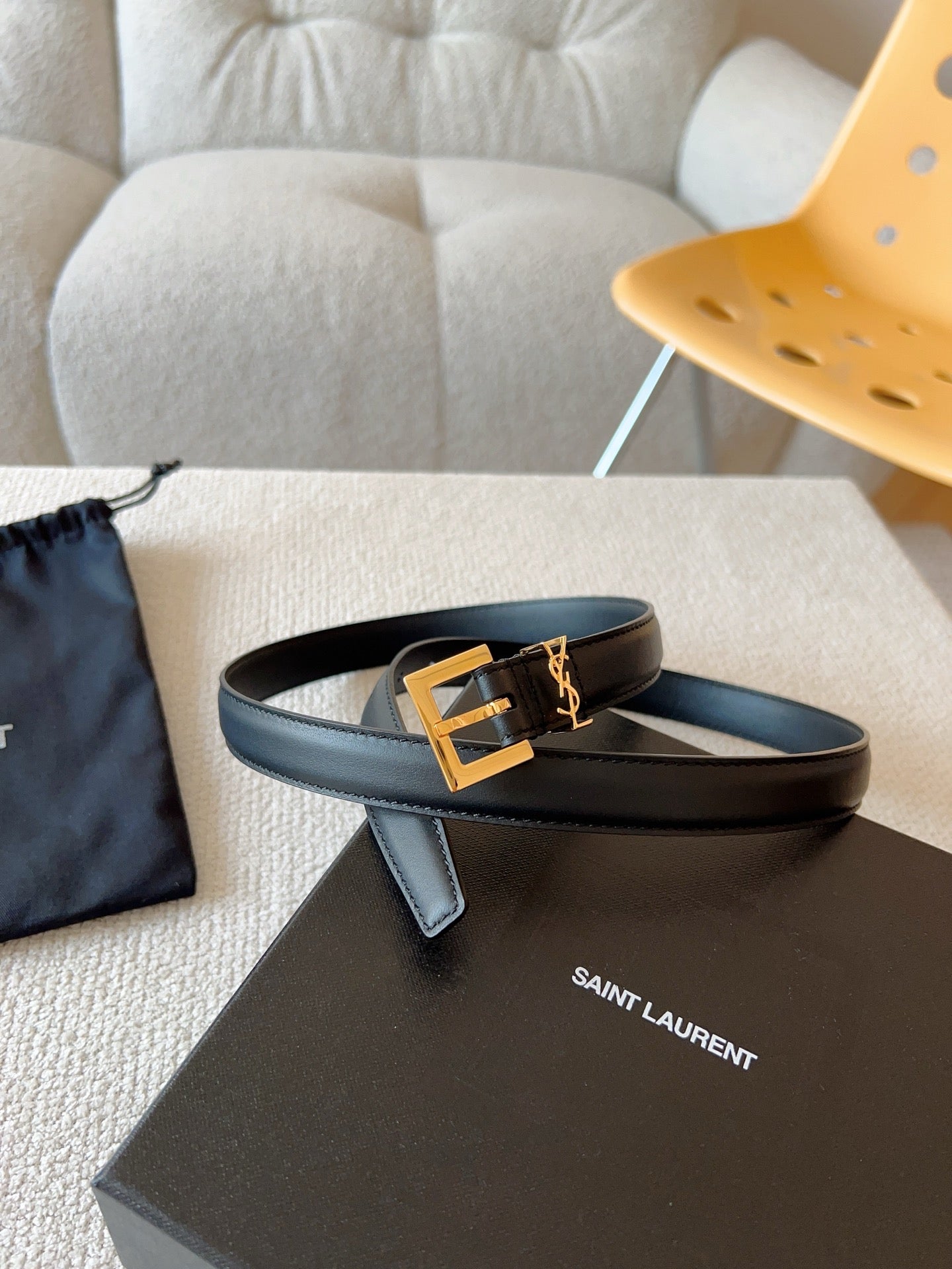 YSL 25S BELT 20 MM IN BLACK CALFSKIN 588783
