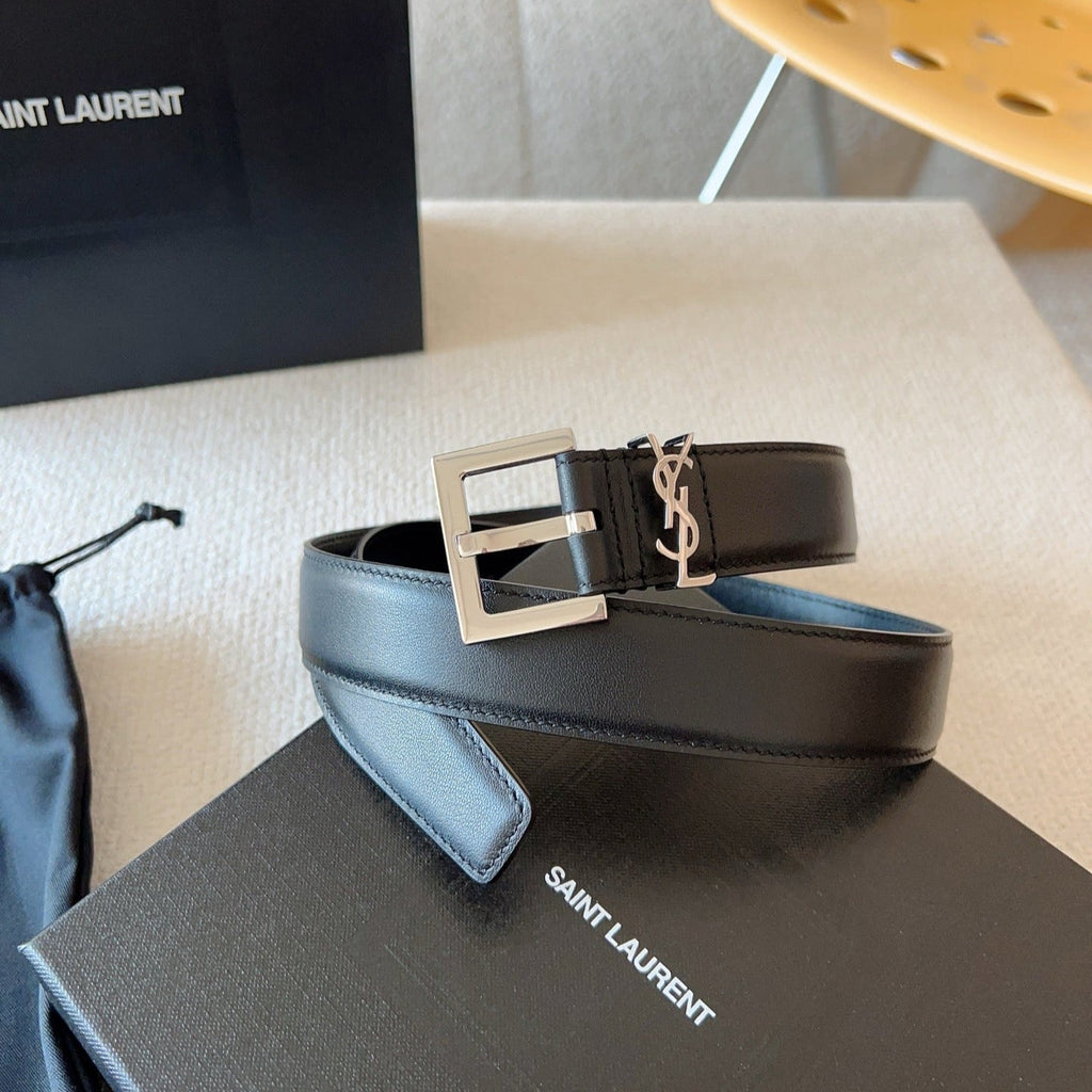 YSL 25S BELT 30 MM IN BLACK CALFSKIN 588784