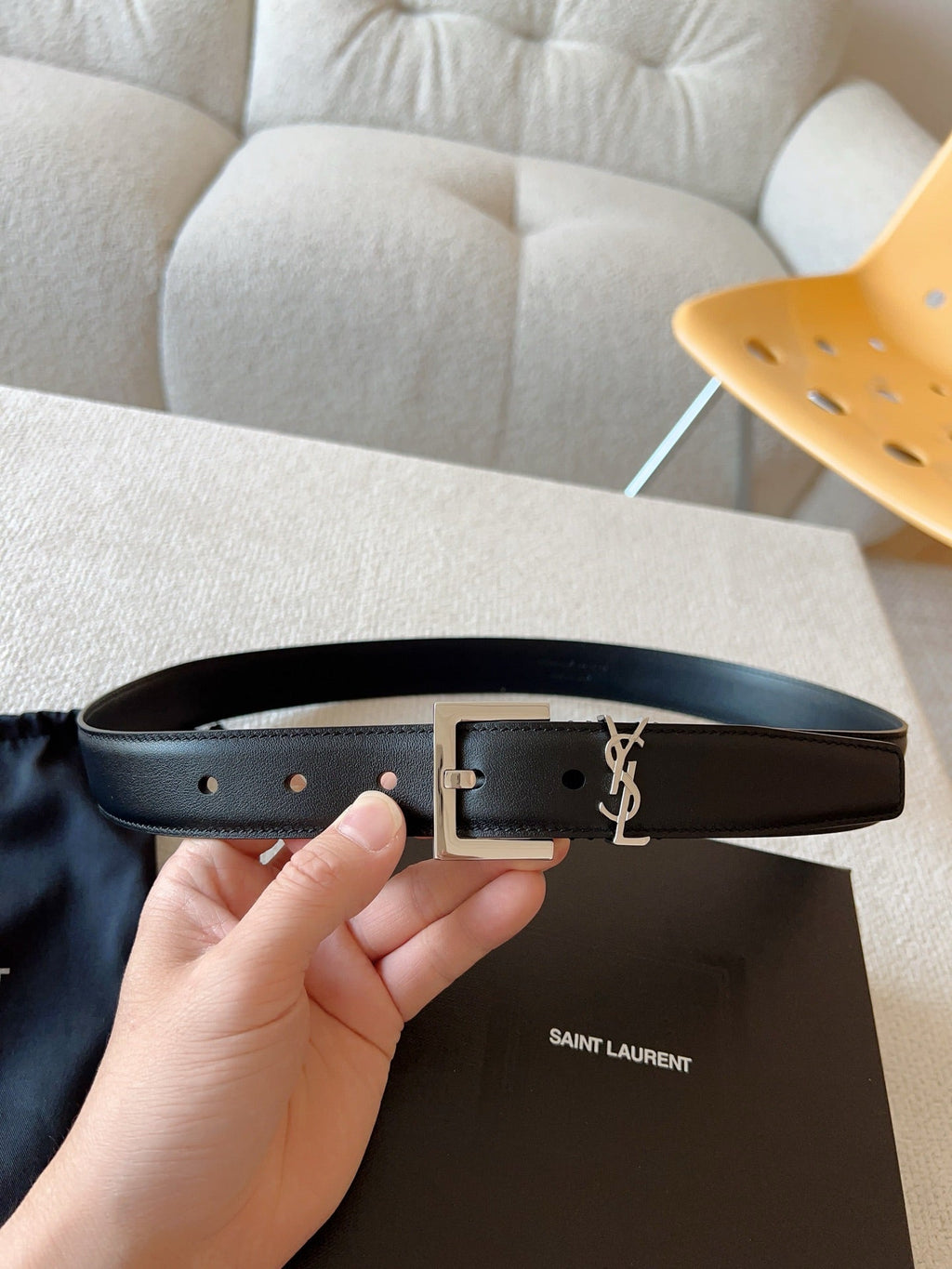 YSL 25S BELT 20 MM IN BLACK CALFSKIN 588784