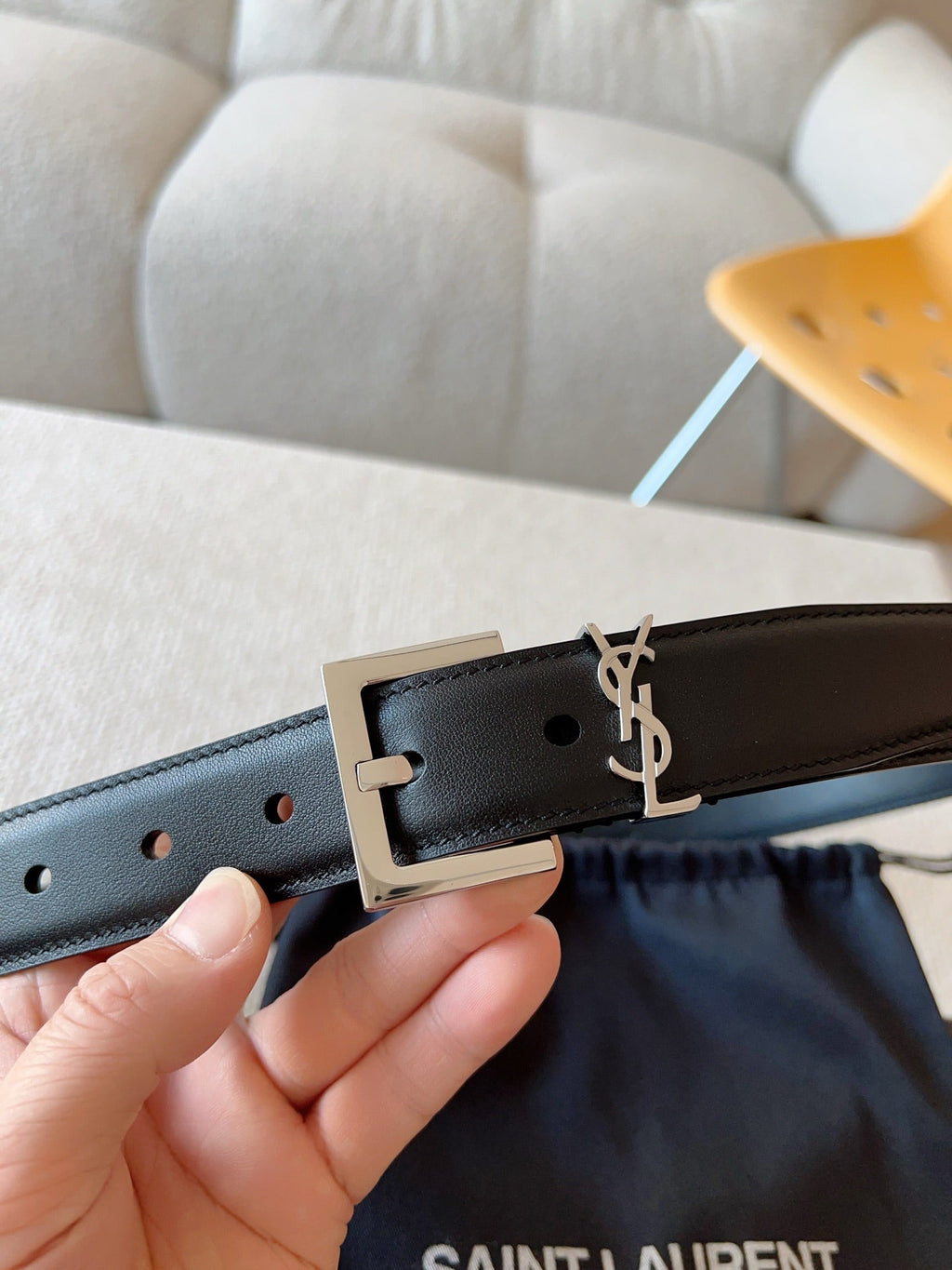 YSL 25S BELT 20 MM IN BLACK CALFSKIN 588784