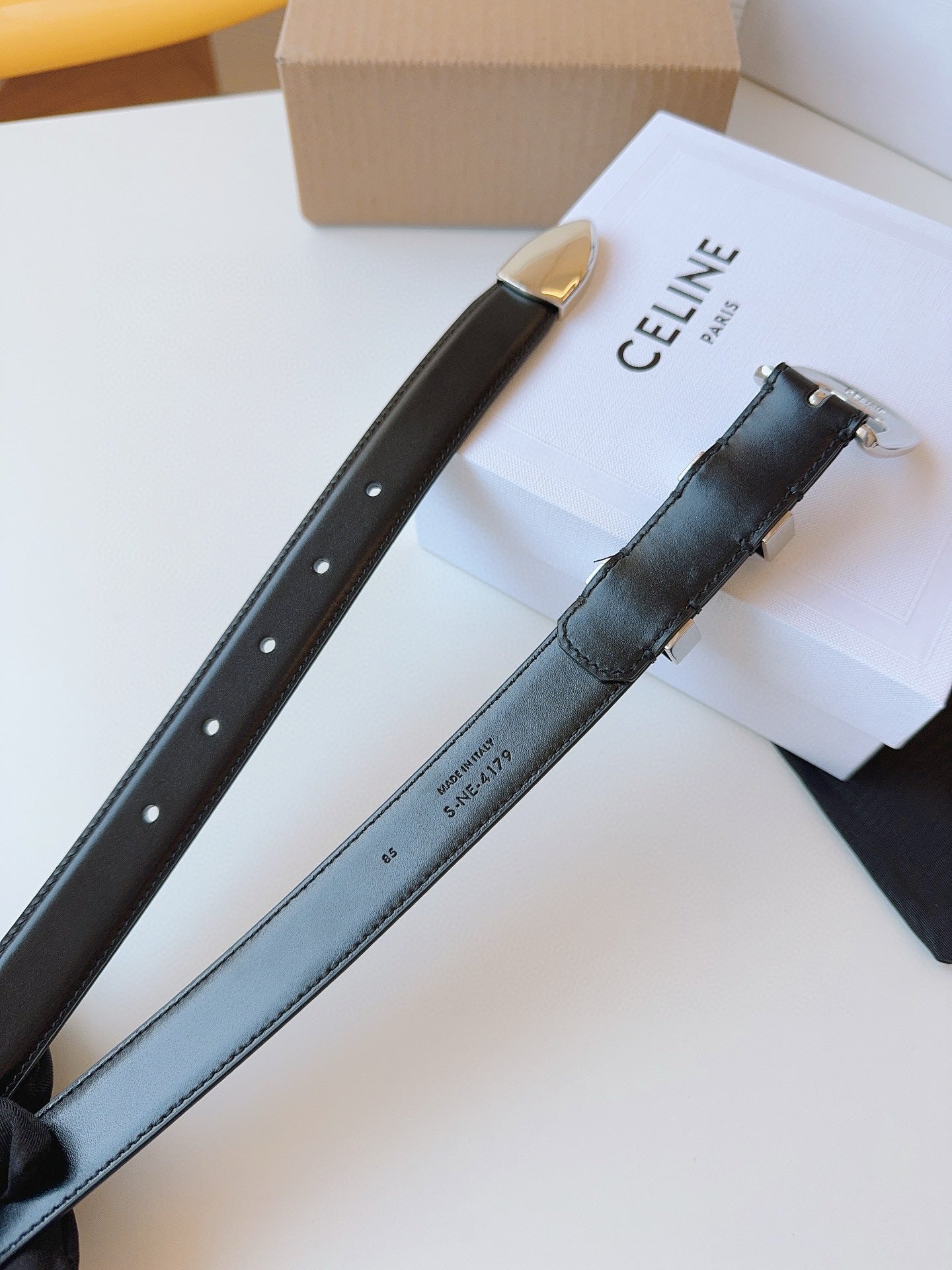 CELINE 25S SMALL 25MM WESTERN BELT IN BLACK CALFSKIN 566639