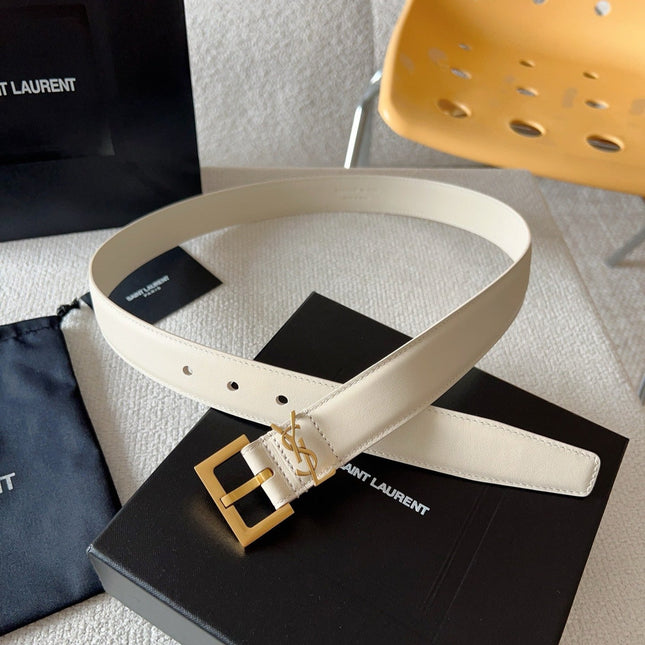 YSL 25S BELT 30 MM IN CREAM WHITE CALFSKIN 571018