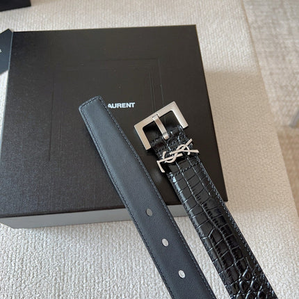 YSL 25S BELT 30 MM IN BLACK CALFSKIN SNAKE-EMBOSSED 571010