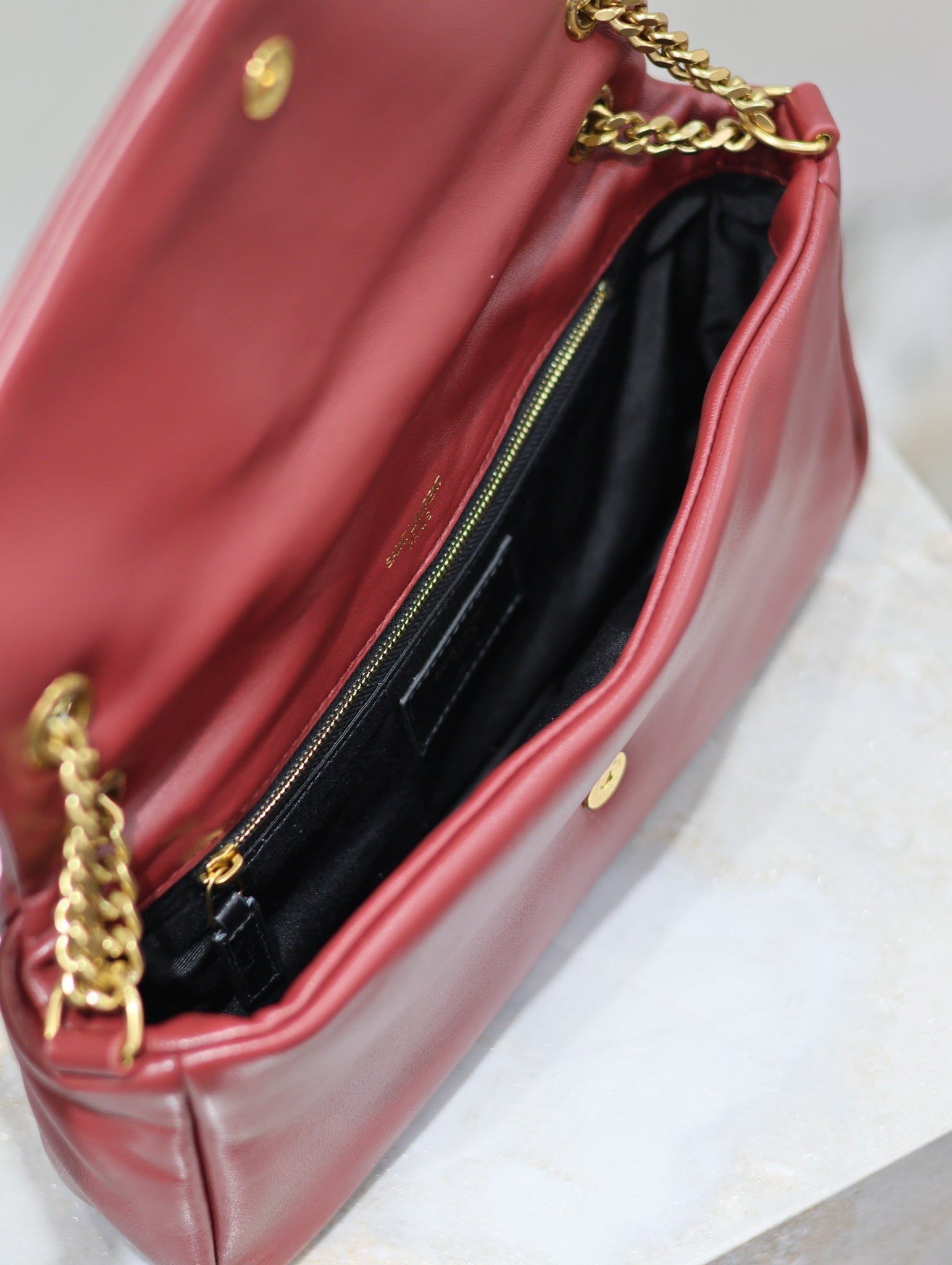 YSL 25S CALYPSO HANDBAG 26 IN BURGUNDY LAMBSKIN GOLD HARDWARE