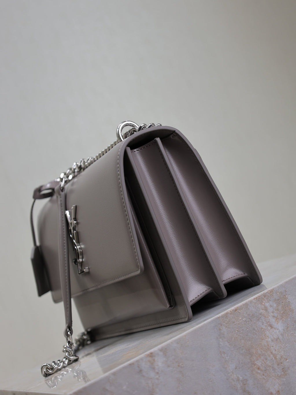 YSL 25S SUNSET BAG 22 IN DARK PURPLE CALFSKIN SILVER HARDWARE
