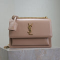 YSL 25S SUNSET BAG 22 IN WARM TAUPE PINK CALFSKIN GOLD HARDWARE