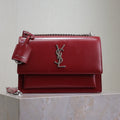 YSL 25S SUNSET BAG 22 IN CRIMSON RED CALFSKIN SILVER HARDWARE