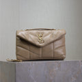 YSL 25S LOULOU PUFFER MINI 23 IN BROWN CALFSKIN GOLD HARDWARE