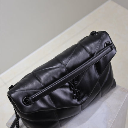 YSL 25S LOULOU PUFFER GM 35 IN BLACK CALFSKIN BLACK HARDWARE