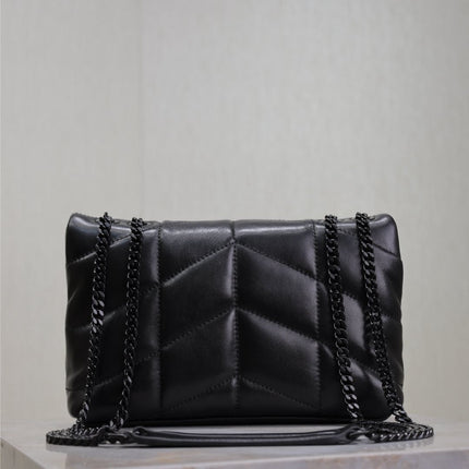 YSL 25S LOULOU PUFFER MINI 23 IN BLACK CALFSKIN BLACK HARDWARE