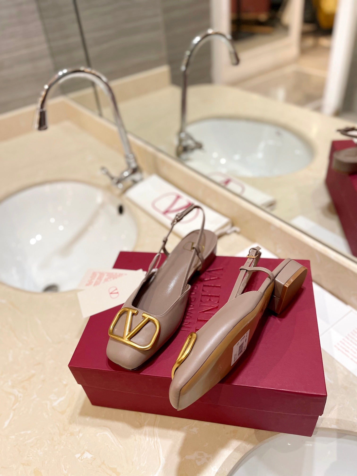 VALENTINO 26S SLINGBACK IN BEIGE PINK SMOOTH CALFSKIN
