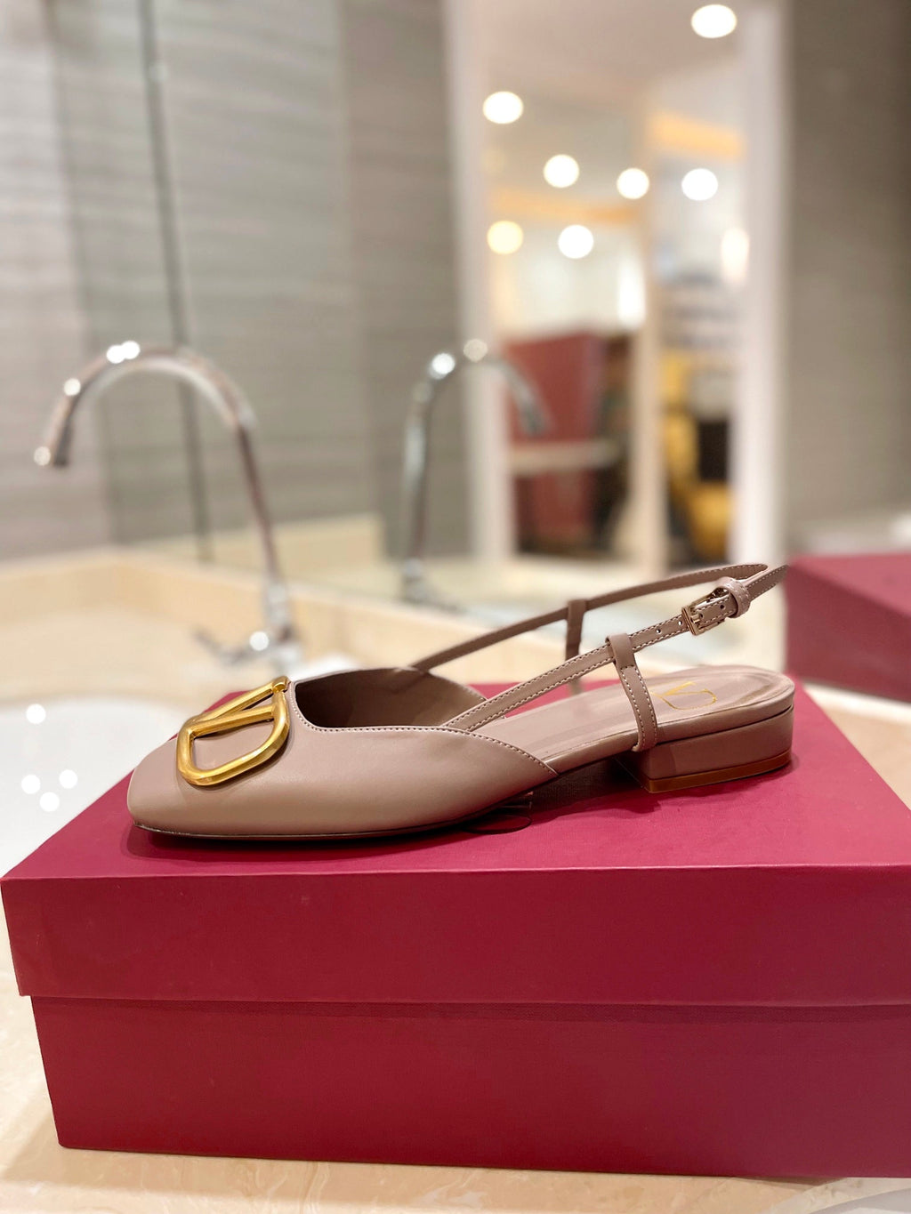 VALENTINO 26S SLINGBACK IN BEIGE PINK SMOOTH CALFSKIN