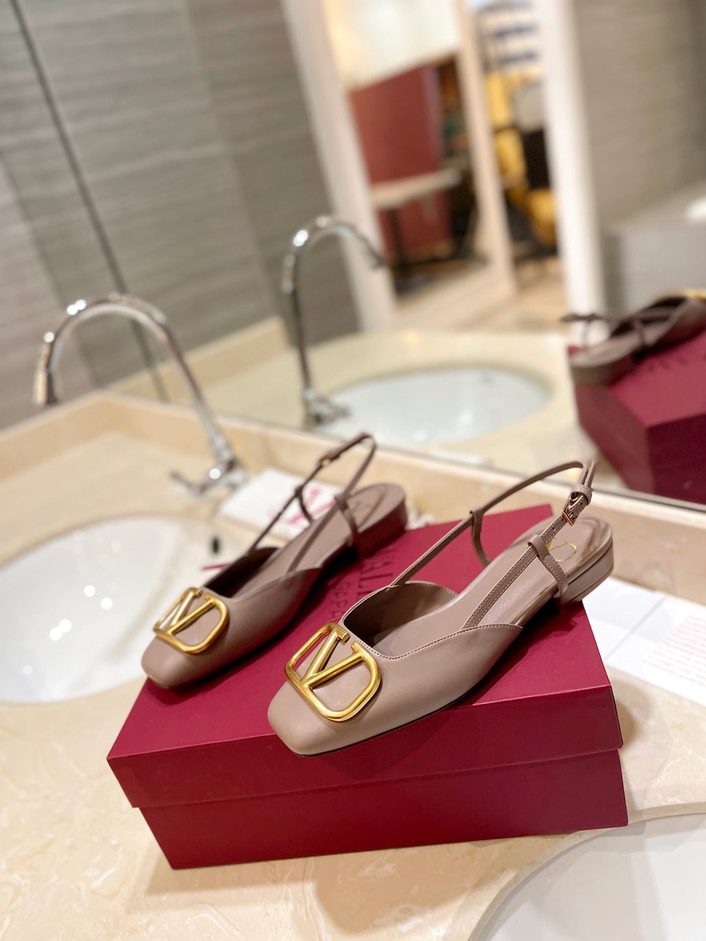 VALENTINO 26S SLINGBACK IN BEIGE PINK SMOOTH CALFSKIN