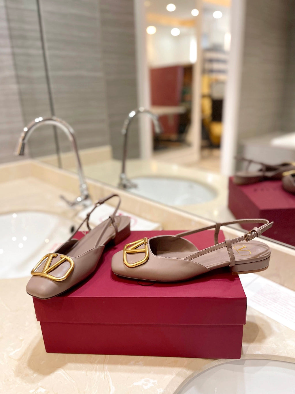 VALENTINO 26S SLINGBACK IN BEIGE PINK SMOOTH CALFSKIN