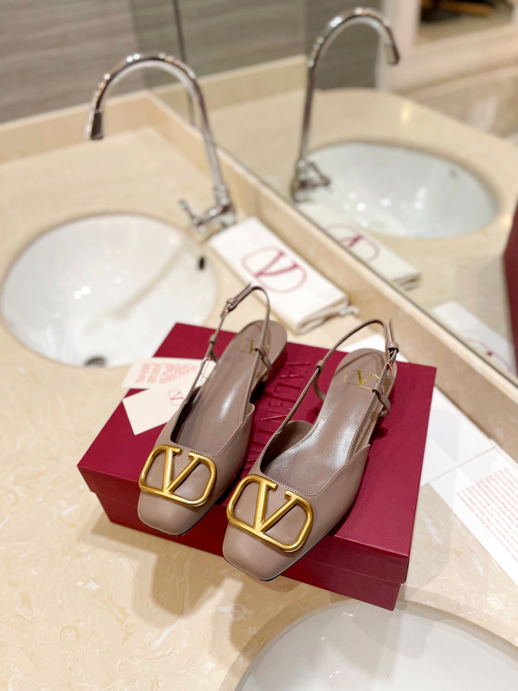 VALENTINO 26S SLINGBACK IN BEIGE PINK SMOOTH CALFSKIN