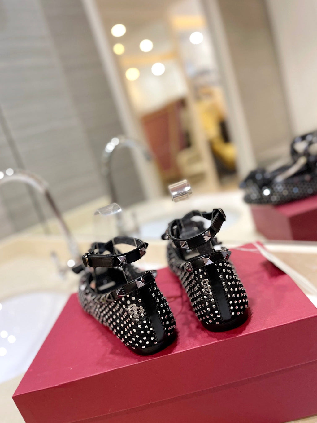VALENTINO 26S BALLET FLATS IN BLACK CRYSTAL-EMBELLISHED MESH
