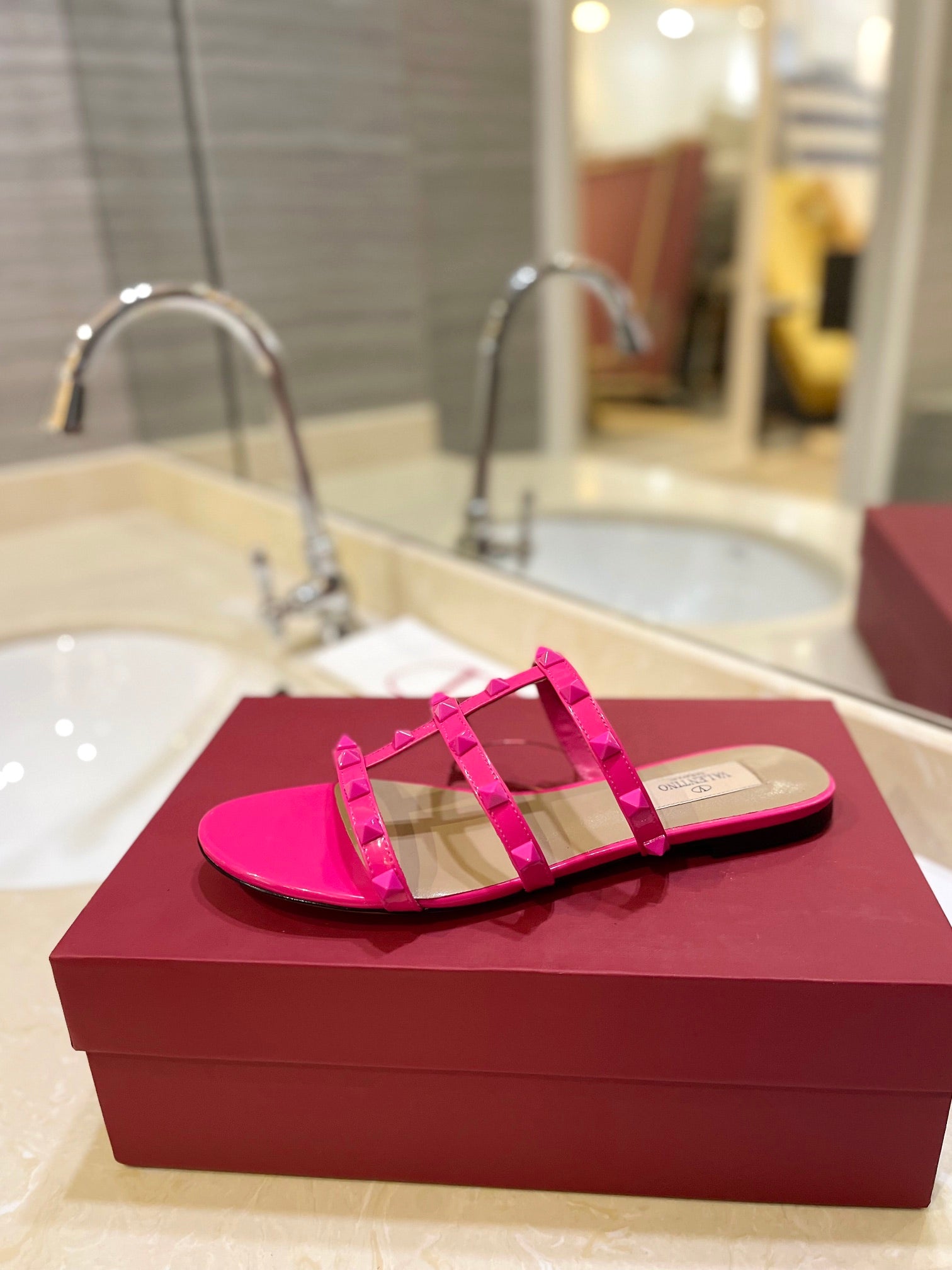 VALENTINO 26S ROCKSTUD CAGED SANDALS IN PINK CALFSKIN