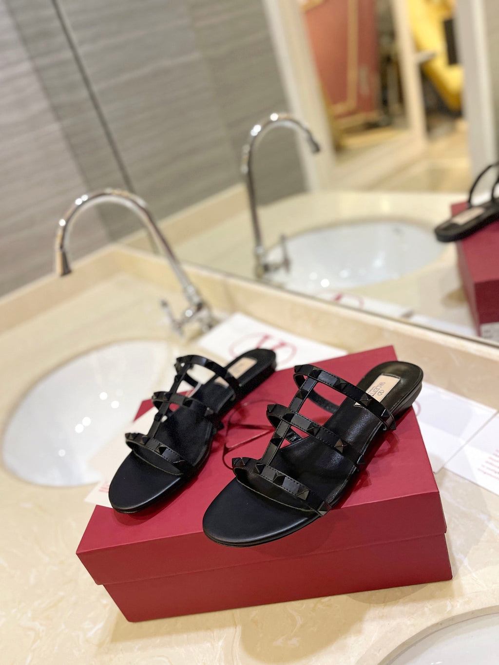 VALENTINO 26S ROCKSTUD CAGED SANDALS IN BLACK SMOOTH CALFSKIN