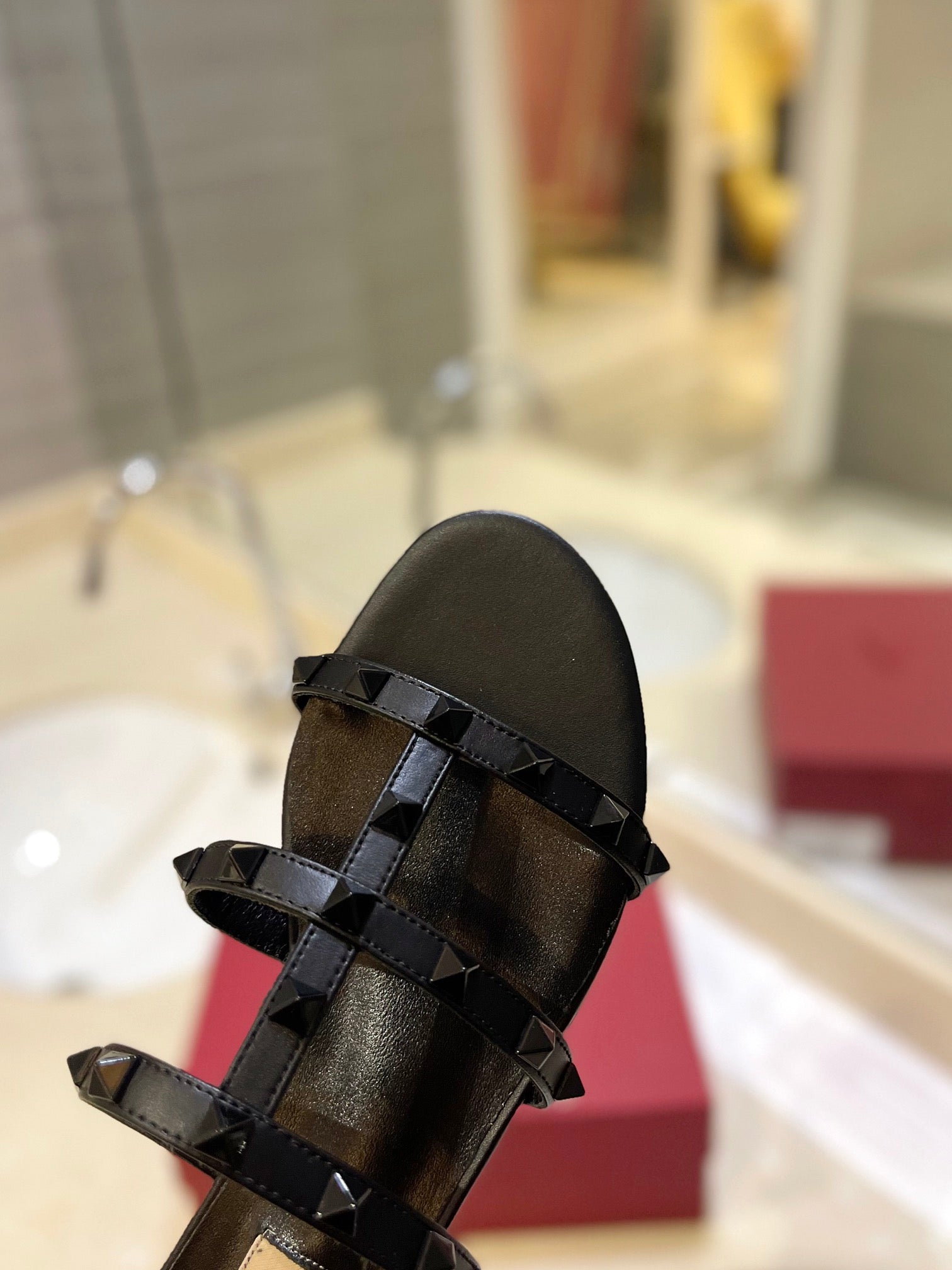 VALENTINO 26S ROCKSTUD CAGED SANDALS IN BLACK SMOOTH CALFSKIN