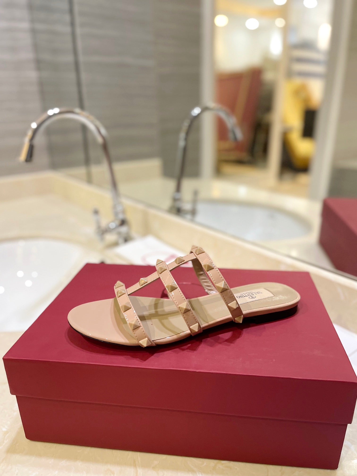 VALENTINO 26S ROCKSTUD CAGED SANDALS IN NUDE CALFSKIN