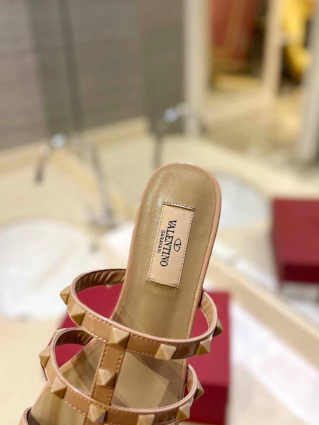 VALENTINO 26S ROCKSTUD CAGED SANDALS IN NUDE CALFSKIN