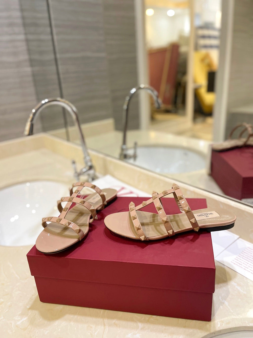 VALENTINO 26S ROCKSTUD CAGED SANDALS IN NUDE CALFSKIN