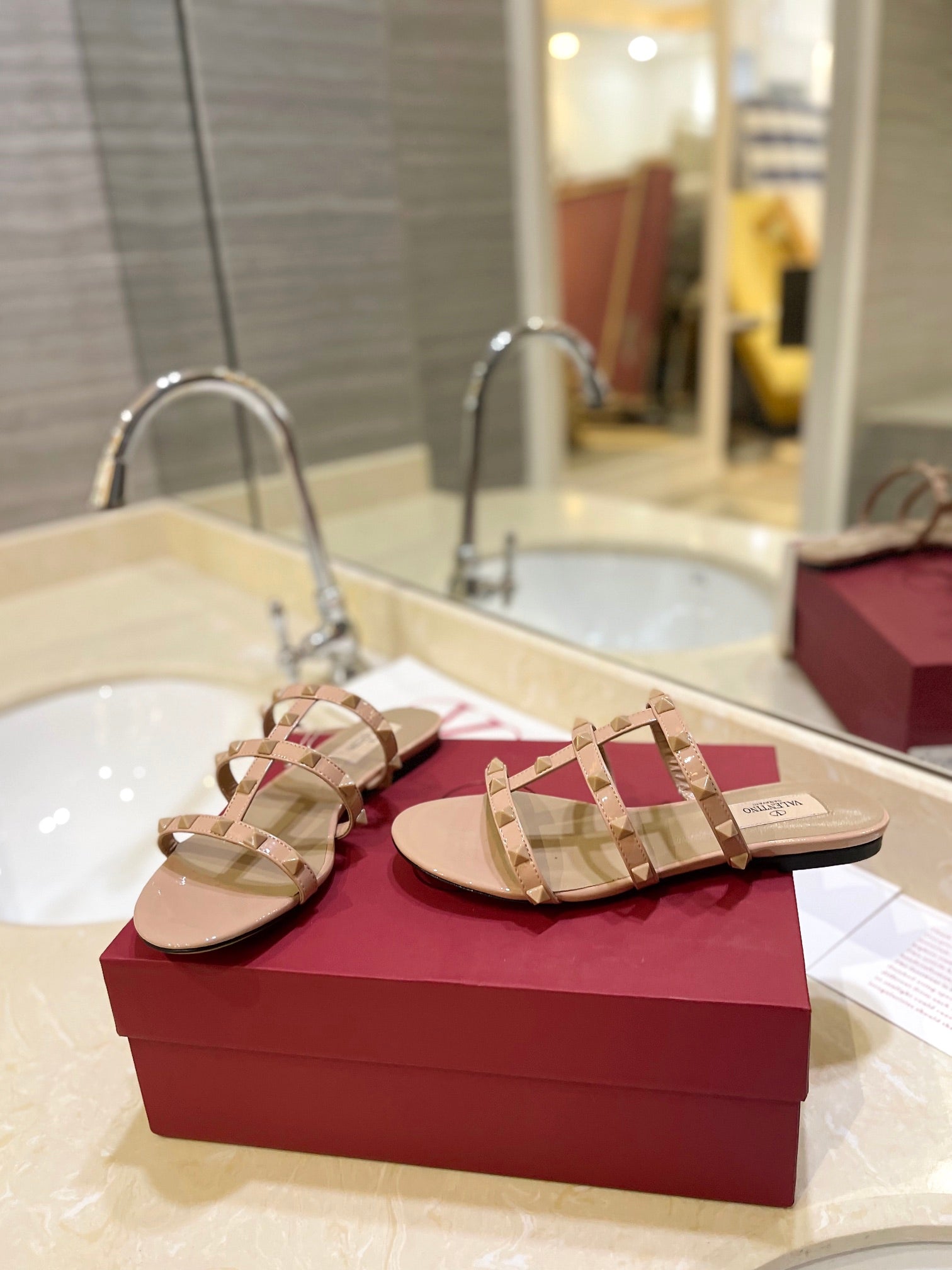 VALENTINO 26S ROCKSTUD CAGED SANDALS IN NUDE CALFSKIN