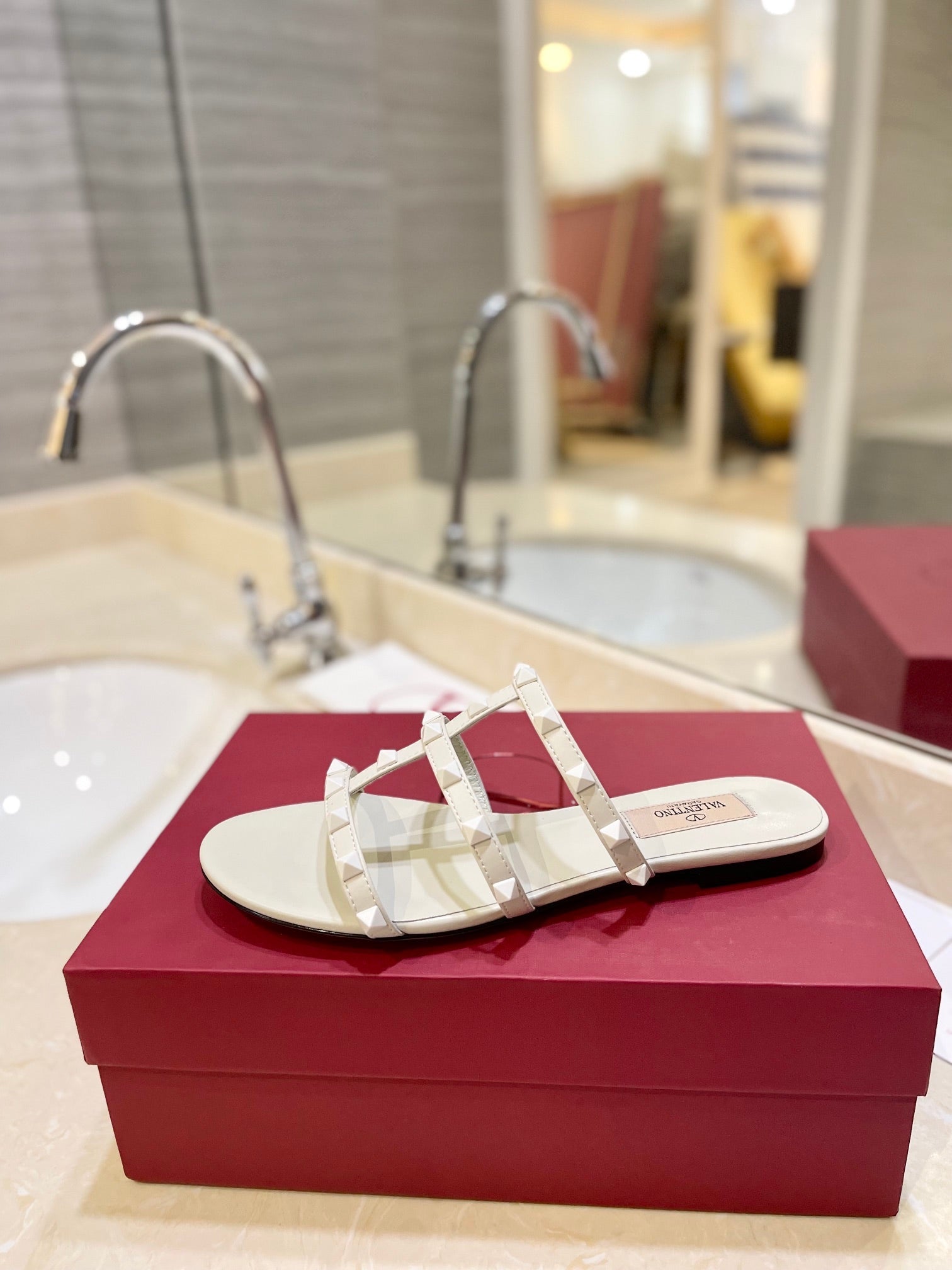 VALENTINO 26S ROCKSTUD CAGED SANDALS IN WHITE CALFSKIN