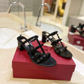 VALENTINO 26S ROCKSTUD CAGED HEELED SANDALS 60 MM IN BLACK SMOOTH CALFSKIN