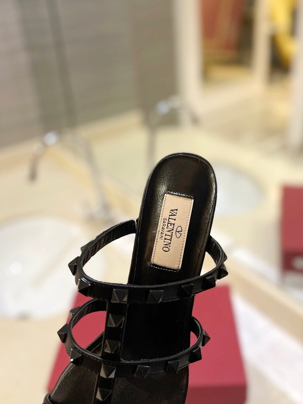 VALENTINO 26S ROCKSTUD CAGED HEELED SANDALS 60 MM IN BLACK SMOOTH CALFSKIN
