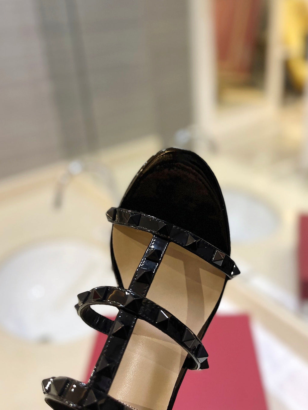 VALENTINO 26S ROCKSTUD CAGED HEELED SANDALS 60 MM IN BLACK PATENT CALFSKIN