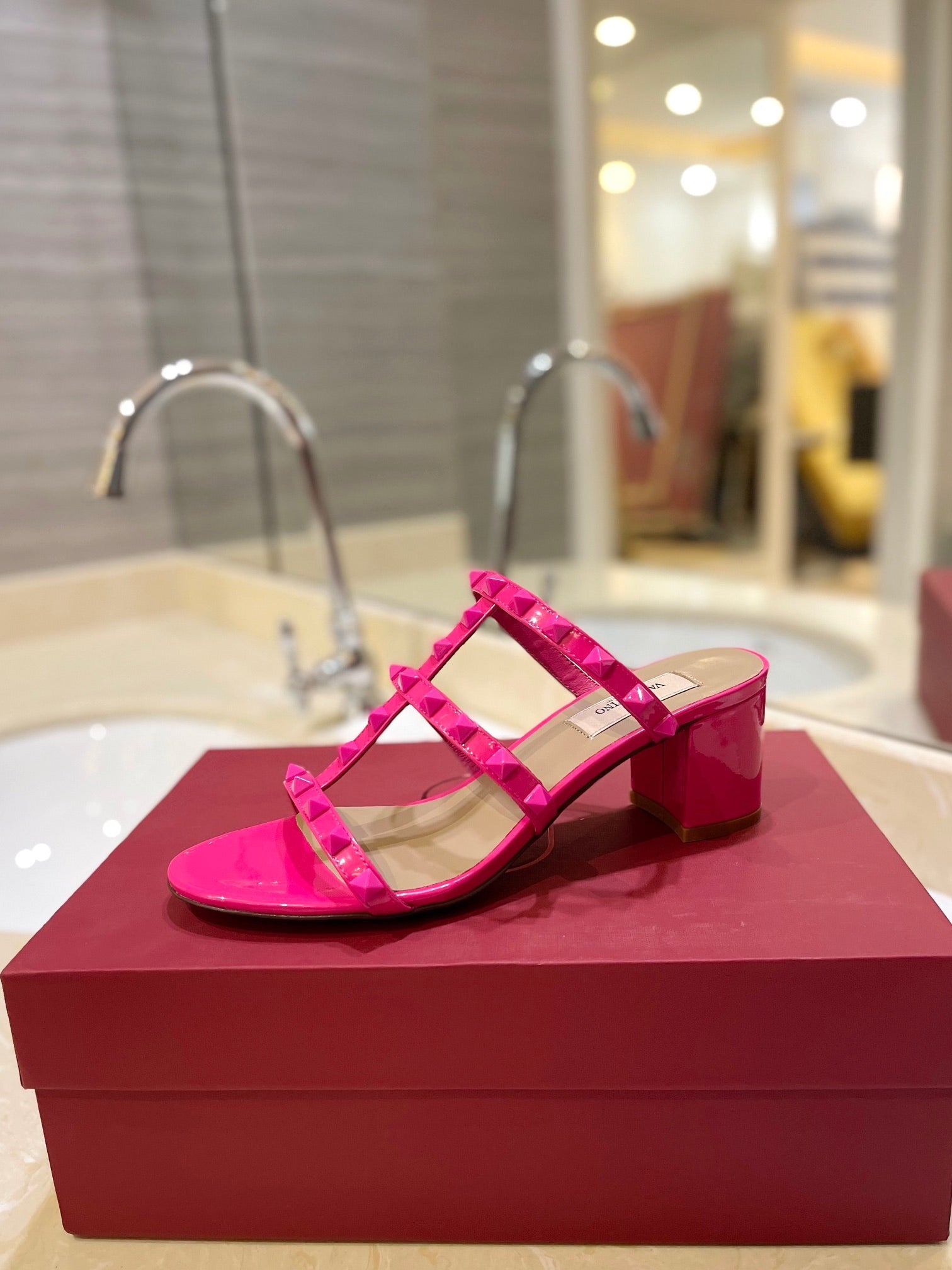VALENTINO 26S ROCKSTUD CAGED HEELED SANDALS 60 MM IN PINK CALFSKIN