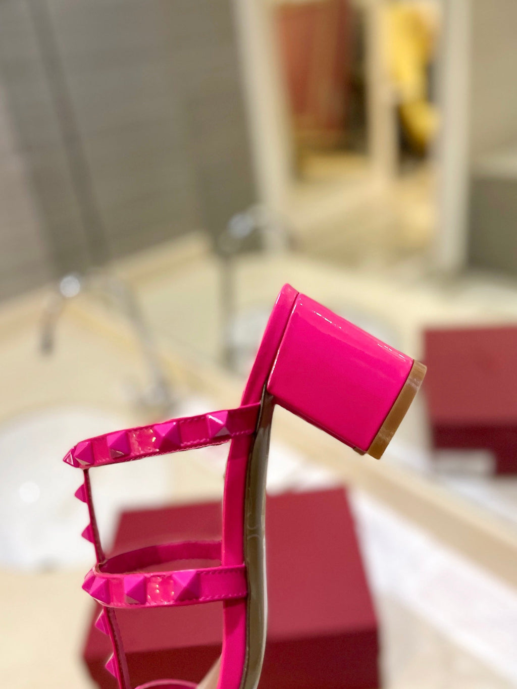 VALENTINO 26S ROCKSTUD CAGED HEELED SANDALS 60 MM IN PINK CALFSKIN