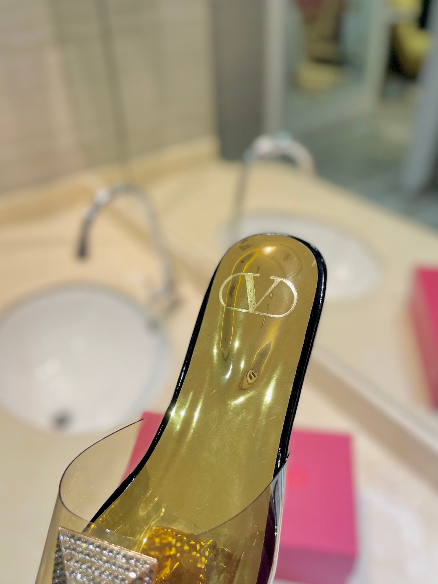 VALENTINO 26S FLAT SLIDES IN BLACK MIX GOLD LAMBSKIN WITH CRYSTAL
