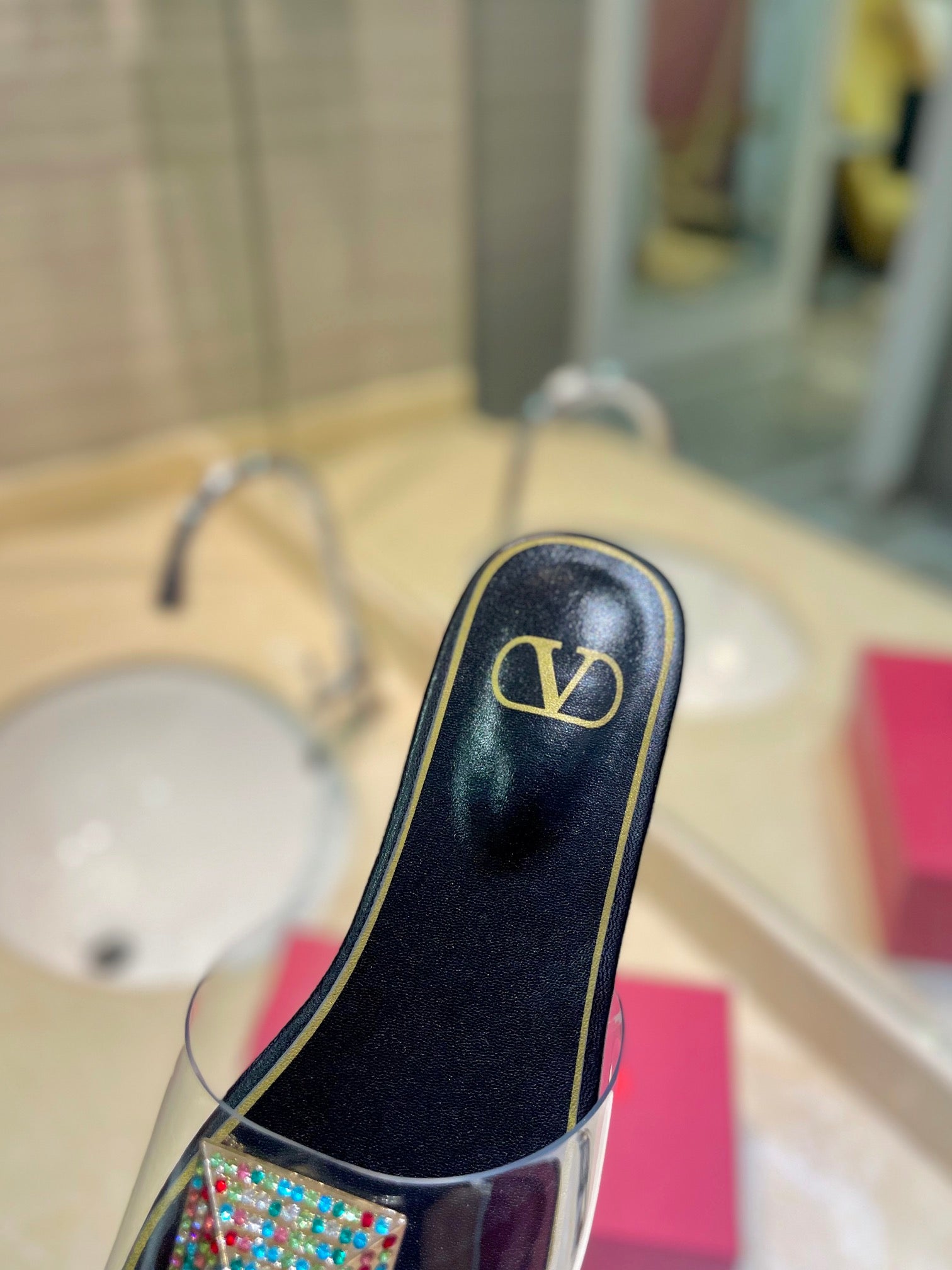 VALENTINO 26S FLAT SLIDES IN BLACK LAMBSKIN WITH CRYSTAL STYLE 2