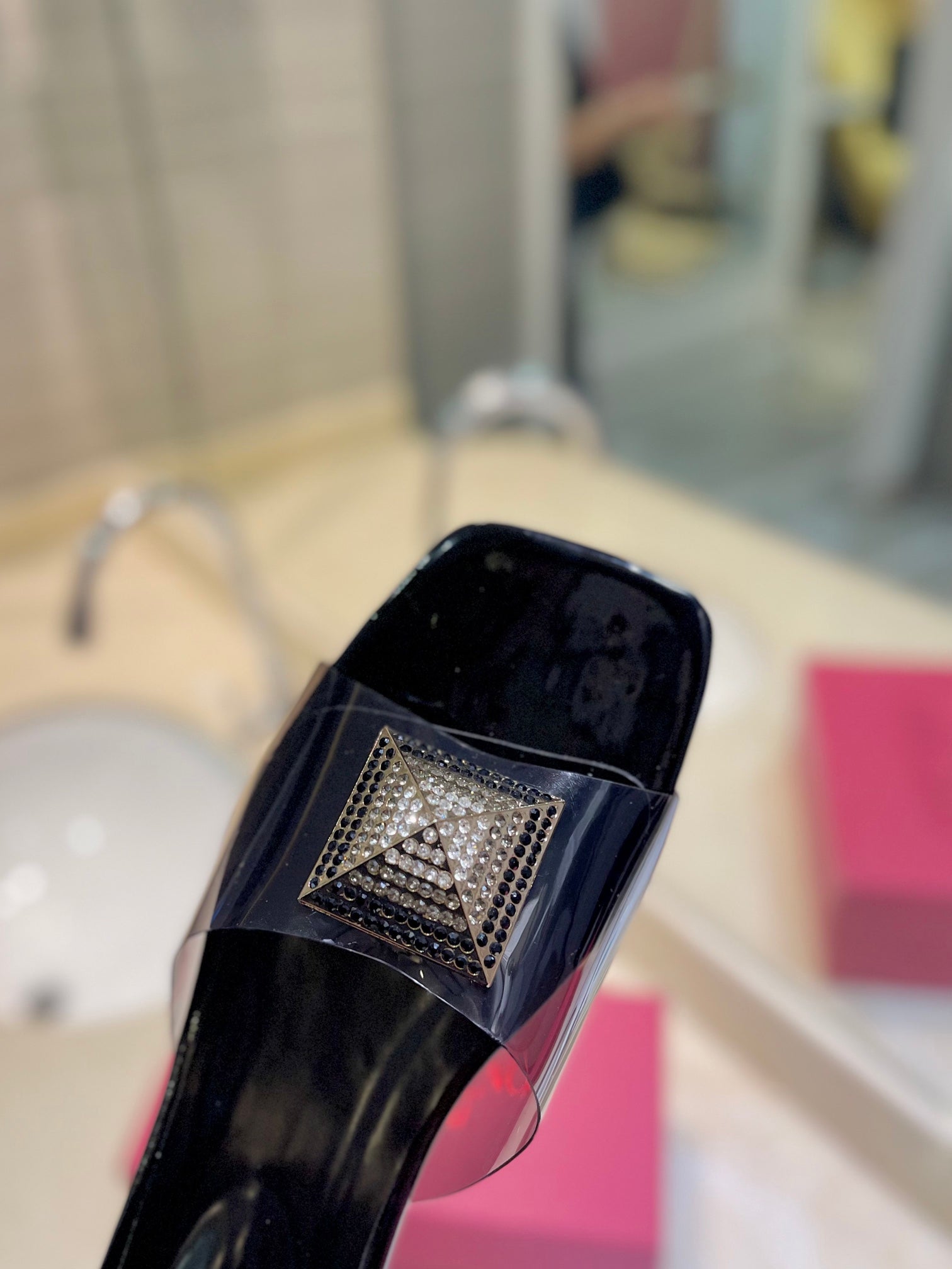 VALENTINO 26S FLAT SLIDES IN BLACK LAMBSKIN WITH CRYSTAL STYLE 1
