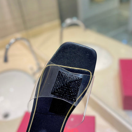 VALENTINO 26S FLAT SLIDES IN BLACK LAMBSKIN WITH CRYSTAL