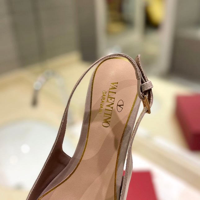 VALENTINO 26S POINTED TOE FLAT SLINGBACKS IN BEIGE CALFSKIN