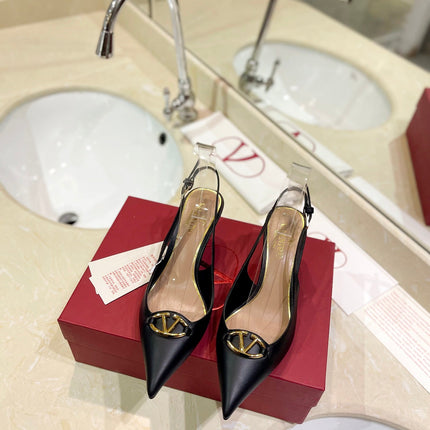 VALENTINO 26S SLINGBACK PUMPS 65 MM IN BLACK CALFSKIN