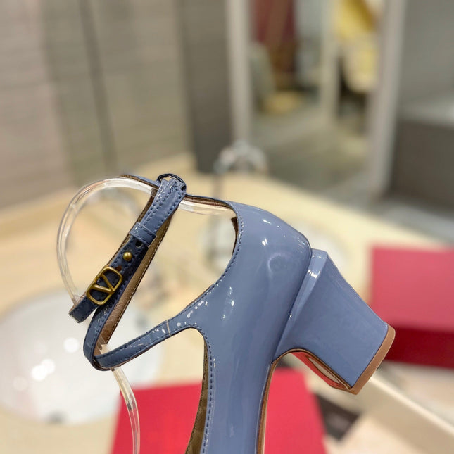 VALENTINO 26S ANKLE STRAP PUMPS 60 MM IN PASTEL BLUE PATENT CALFSKIN