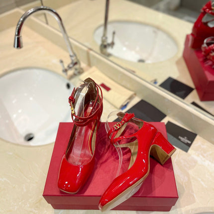 VALENTINO 26S ANKLE STRAP PUMPS 60 MM IN RED PATENT CALFSKIN