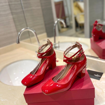 VALENTINO 26S ANKLE STRAP PUMPS 60 MM IN RED PATENT CALFSKIN