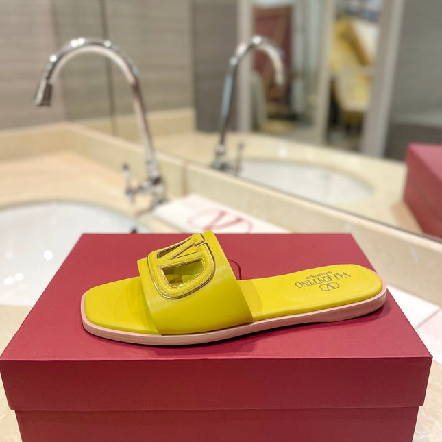 VALENTINO 26S SLIDES IN YELLOW CALFSKIN WITH LOGO