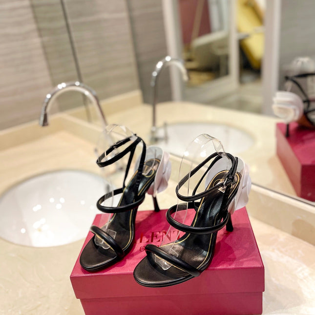 VALENTINO 26S STRAPPY HEEL SANDALS 100 MM IN BLACK CALFSKIN