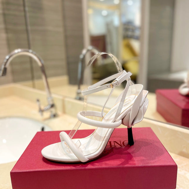 VALENTINO 26S STRAPPY HEEL SANDALS 100 MM IN WHITE CALFSKIN