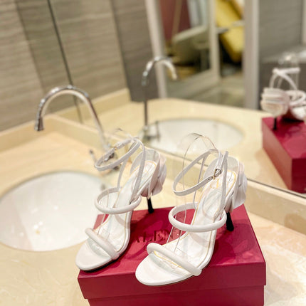 VALENTINO 26S STRAPPY HEEL SANDALS 100 MM IN WHITE CALFSKIN