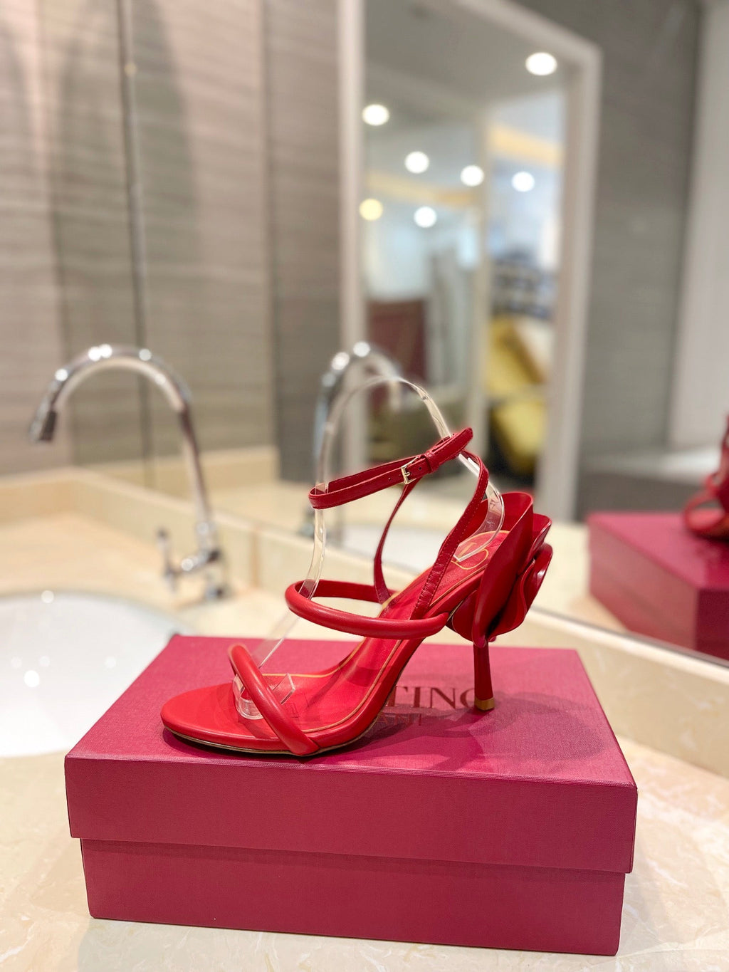 HIGH HEEL SANDAL 10 CM IN CHERRY RED CALFSKIN