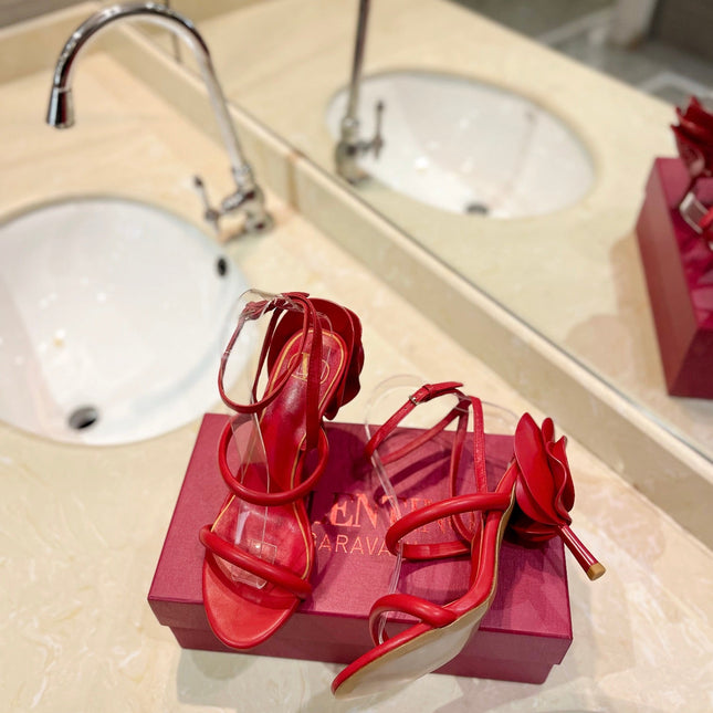 VALENTINO 26S STRAPPY HEEL SANDALS 100 MM IN RED CALFSKIN