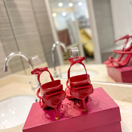 VALENTINO 26S STRAPPY HEEL SANDALS 100 MM IN RED CALFSKIN