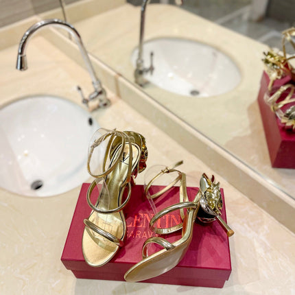 VALENTINO 26S STRAPPY HEEL SANDALS 100 MM IN GOLD CALFSKIN